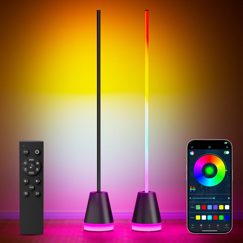 Keepsmile Smart RGB LED Corner Floor Lamp,Bright Tall Standing Lamps with APP and Remote,Modern Floor Lamp with Music Sync and 16 Million Colors, Ambient Lighting for Living Room Matte Black 2 Pack - Image 1